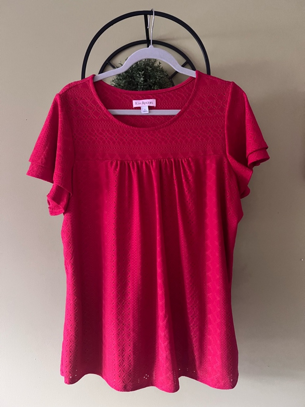 Kim Rogers Hot Pink Eyelet Flutter Sleeve Tee